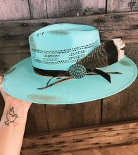 Load image into Gallery viewer, Turquoise Straw Summer Hat
